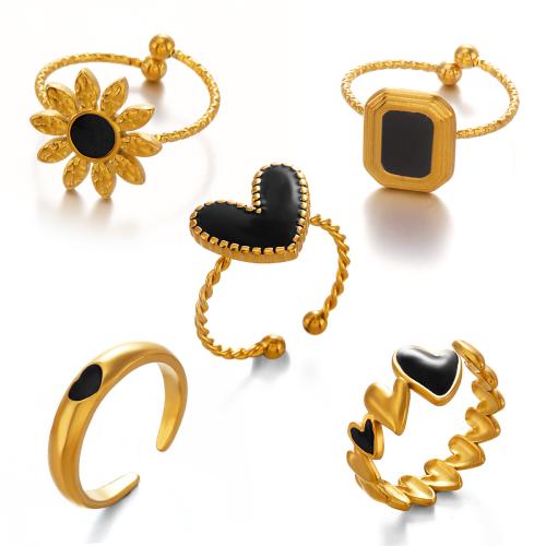 Enamel Stainless Steel Finger Ring, 304 Stainless Steel, plated, different styles for choice & for woman, golden, Sold By PC