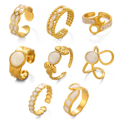 Enamel Stainless Steel Finger Ring, 304 Stainless Steel, plated, different styles for choice & for woman, golden, Sold By PC