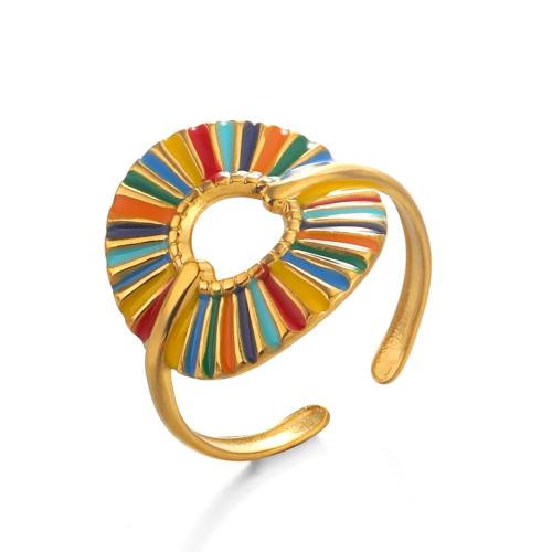 Enamel Stainless Steel Finger Ring, 304 Stainless Steel, plated, for woman & hollow, golden, Sold By PC