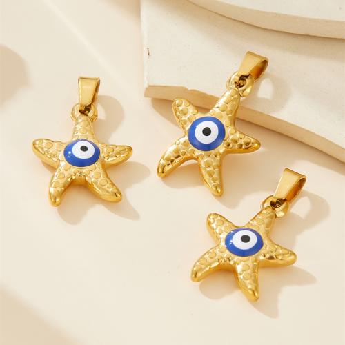 Evil Eye Pendants, 304 Stainless Steel, Starfish, plated, DIY & enamel, more colors for choice, 10PCs/Bag, Sold By Bag