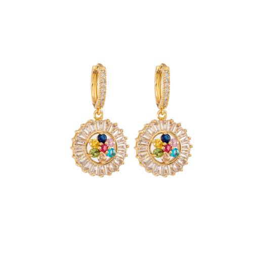 Cubic Zirconia Micro Pave Brass Earring, Flower, plated, fashion jewelry & micro pave cubic zirconia, mixed colors, nickel, lead & cadmium free, Sold By Pair