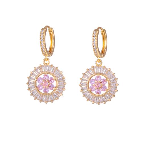Cubic Zirconia Micro Pave Brass Earring, Flower, plated, fashion jewelry & micro pave cubic zirconia, golden, nickel, lead & cadmium free, Sold By Pair