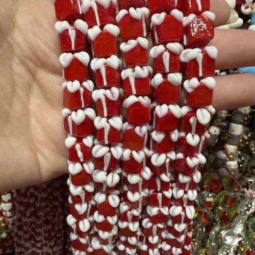 Perles murano de Noël, chalumeau, En forme de boîte de cadeau, DIY & émail, plus de couleurs à choisir, 16x18mm, 20PC/sac, Vendu par sac