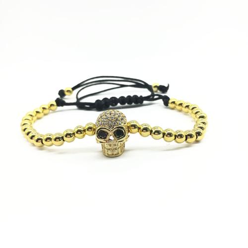 Tibetan Style Bracelet, with Knot Cord, Skull, plated, fashion jewelry & micro pave cubic zirconia, more colors for choice, 13*10mmuff0c4mm, Length:Approx 23 cm, Sold By PC
