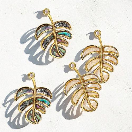 Shell Pendants, 304 Stainless Steel, with Shell, Leaf, plated, DIY, more colors for choice, 10PCs/Bag, Sold By Bag