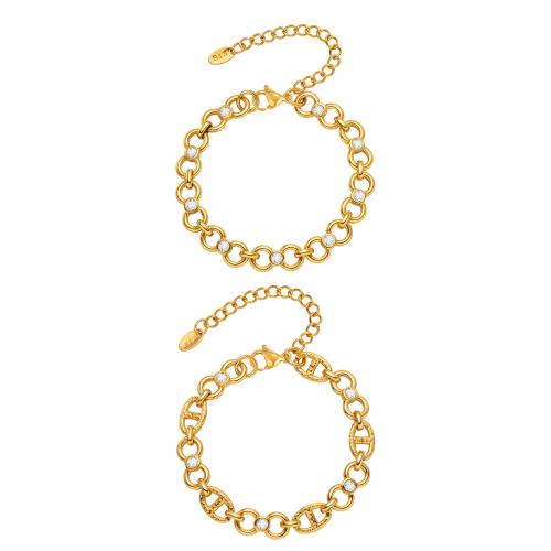 Stainless Steel Jewelry Bracelet, 304 Stainless Steel, with Cubic Zirconia, plated, fashion jewelry & different styles for choice & for woman, golden, Sold By PC