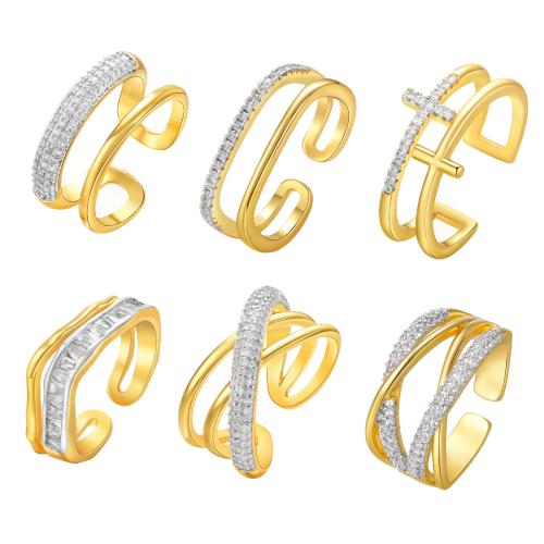 Cubic Zirconia Stainless Steel Finger Ring, Brass, with Cubic Zirconia, plated, different materials for choice & different styles for choice & for woman, golden, Sold By PC