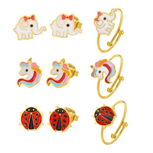 Sistema de la joyería de los niños, acero inoxidable 304, chapado, para  los niños & diferentes estilos para la opción & pegamento de gota, dorado, Vendido por UD