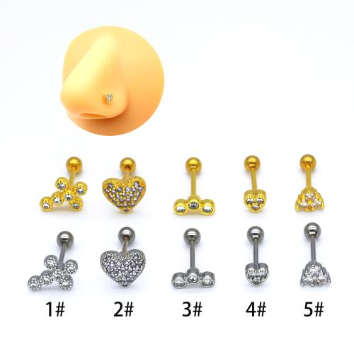 metal Joyería de Piercing para náriz, con acero inoxidable 304, chapado, unisexo & diferentes estilos para la opción & micro arcilla de zirconia cúbica, nose piercing jewelry rod size 6mm, Vendido por UD
