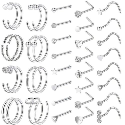 304 Stainless Steel Nose Piercing Jewelry, fashion jewelry & Unisex, original color, 40PCs/Set, Sold By Set