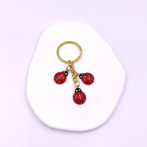 Bag Purse Charms Keyrings Keychains, Tibetan Style, Ladybug, gold color plated, fashion jewelry & enamel, red, Sold By PC