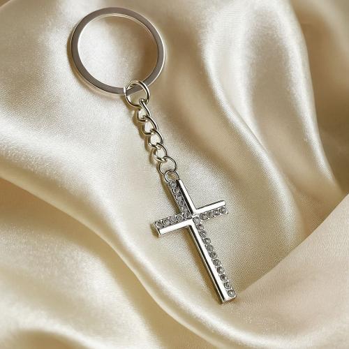 Bag Purse Charms Keyrings Keychains, Tibetan Style, Cross, gold color plated, fashion jewelry & with rhinestone, more colors for choice, Sold By PC