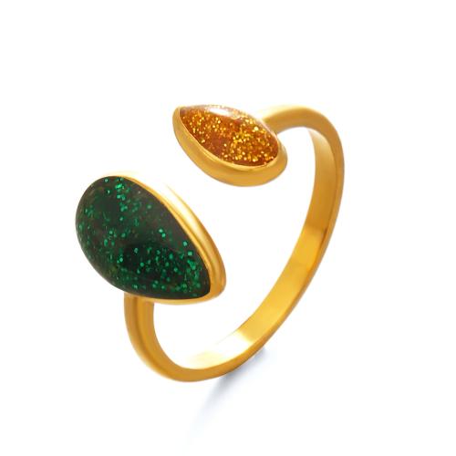Enamel Stainless Steel Finger Ring, 304 Stainless Steel, 18K gold plated, different styles for choice & for woman, more colors for choice, Sold By PC