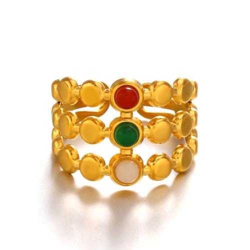 Stainless Steel Finger Ring, 304 Stainless Steel, with Resin, gold color plated, fashion jewelry & for woman & hollow, more colors for choice, Sold By PC