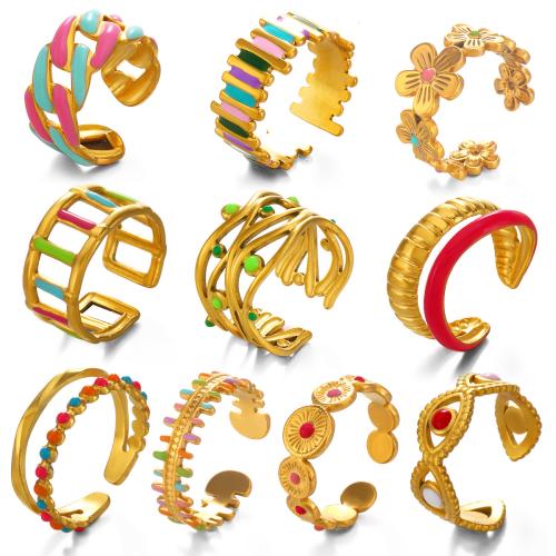 Émail Acier inoxydable Bague, Acier inoxydable 304, Placage, styles différents pour le choix & pour femme & émail & creux, doré, Vendu par PC