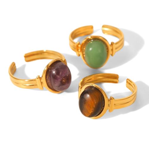 Anillos de Gemas, acero inoxidable 304, con Piedra natural, 18K chapado en oro, Joyería & diferentes materiales para la opción & para mujer, Vendido por UD