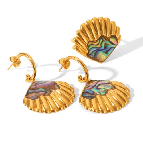 Fashion Stainless Steel Jewelry Sets, 304 Stainless Steel, with Abalone Shell, Shell, plated, fashion jewelry & different styles for choice & for woman, golden, Sold By PC