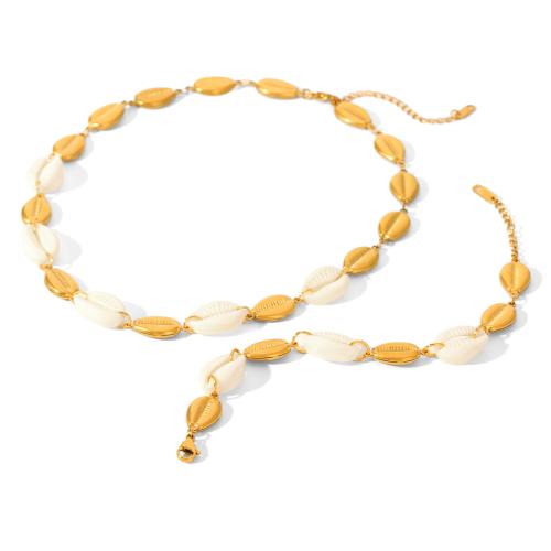 Parures de bijoux en acier inoxydable, Acier inoxydable 304, avec coquille, Placage, bijoux de mode & styles différents pour le choix & pour femme, doré, Vendu par PC