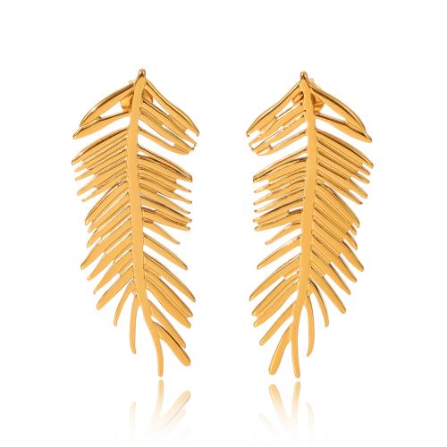 Stainless Steel Stud Earrings, 304 Stainless Steel, Leaf, 18K gold plated, fashion jewelry & for woman, Sold By Pair