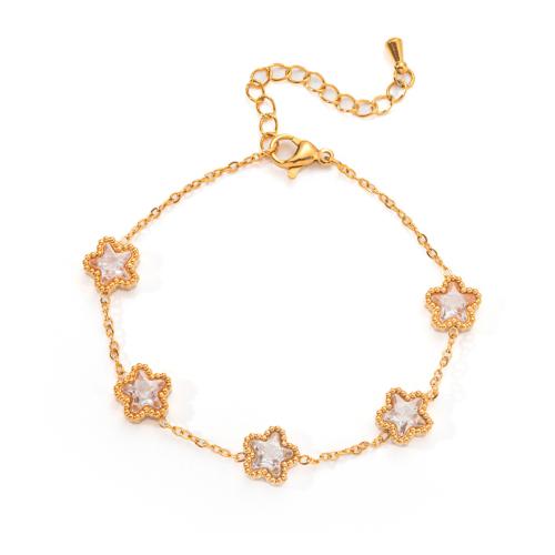 Edelstahl Schmuck Armband, 304 Edelstahl, mit Verlängerungskettchen von 4cm, verschiedene Stile für Wahl & Micro pave Zirkonia & für Frau, goldfarben, Länge:ca. 16.5 cm, verkauft von PC