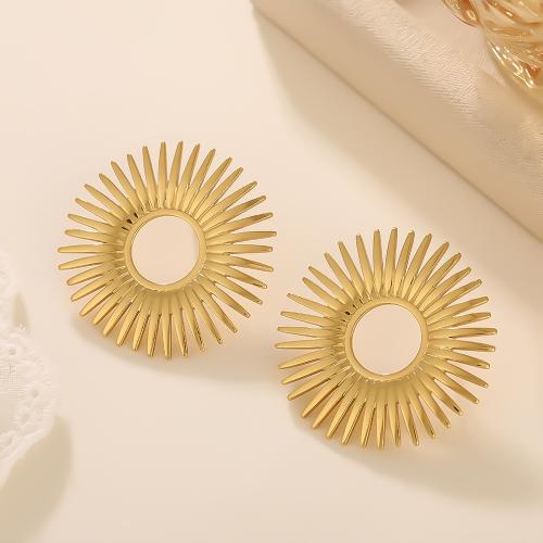 Stainless Steel Stud Earrings, 304 Stainless Steel, with Plastic Pearl, plated, fashion jewelry, golden, Sold By Pair