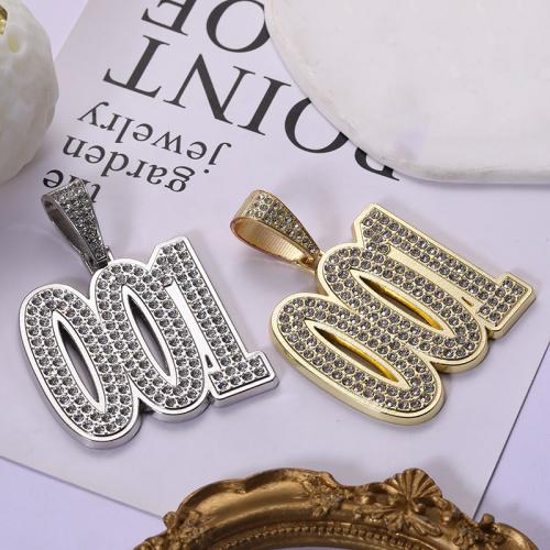 Tibetan Style Rhinestone Pendants, Number, plated, DIY & with rhinestone, more colors for choice, 54x54mm, Sold By PC
