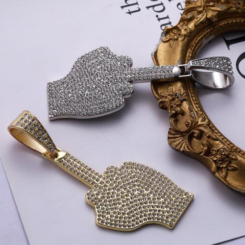 Tibetan Style Rhinestone Pendants, Hand, plated, DIY & with rhinestone, more colors for choice, 65x34mm, Sold By PC