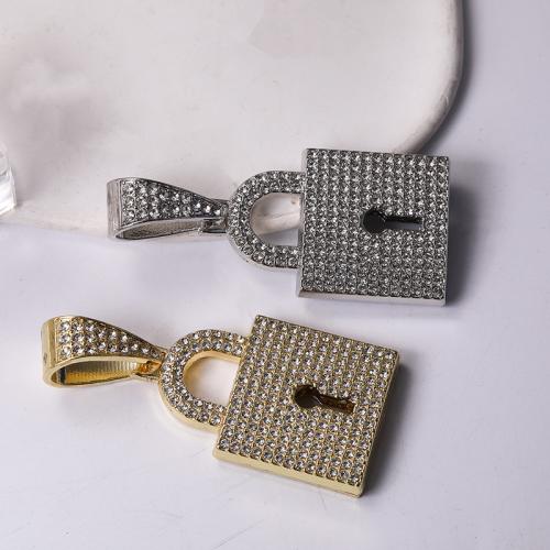 Tibetan Style Rhinestone Pendants, Lock, plated, DIY & with rhinestone, more colors for choice, 66x60x9mm, Sold By PC