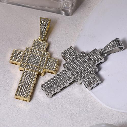 Tibetan Style Rhinestone Pendants, Cross, plated, DIY & with rhinestone, more colors for choice, 70x45mm, Sold By PC