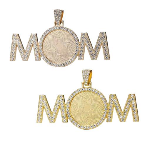 Cinc aleación Colgante Cabujón ajuste, aleación de zinc, Carta del alfabeto, chapado, Bricolaje & con diamantes de imitación, más colores para la opción, 25mm, Vendido por UD