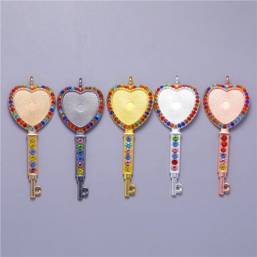 Cinc aleación Colgante Cabujón ajuste, aleación de zinc, corazón y llave, chapado, Bricolaje & con diamantes de imitación, más colores para la opción, 25mm, Vendido por UD