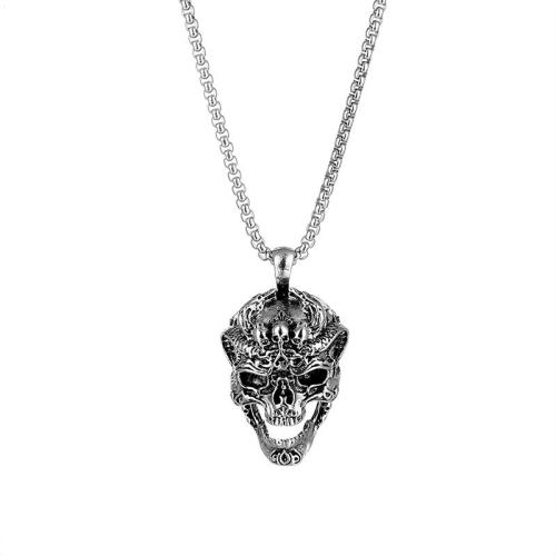 Tibetan Style Jewelry Necklace, Skull, silver color plated, fashion jewelry, silver color, 4mm, Length:60 cm, Sold By PC
