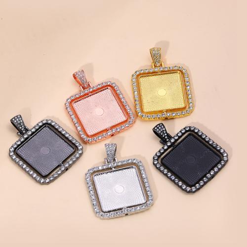 Cinc aleación Colgante Cabujón ajuste, aleación de zinc, Cuadrado, chapado, Bricolaje & con diamantes de imitación, más colores para la opción, Vendido por UD
