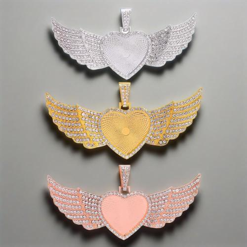 Cinc aleación Colgante Cabujón ajuste, aleación de zinc, ala del ángel, chapado, Bricolaje & con diamantes de imitación, más colores para la opción, 30mm, Vendido por UD