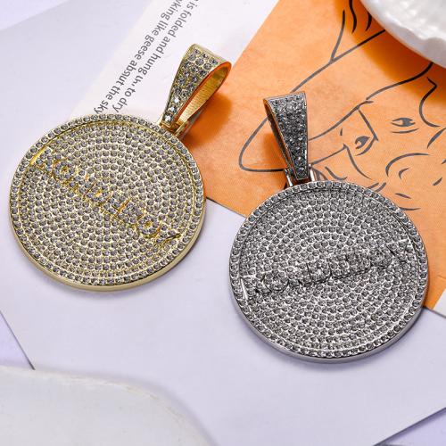 Tibetan Style Rhinestone Pendants, Round, plated, DIY & with rhinestone, more colors for choice, 54x59mm, Sold By PC