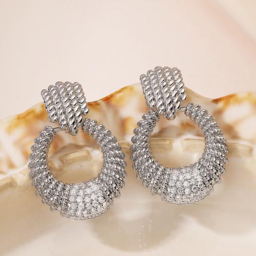 Cubic Zirconia Micro Pave Brass Earring, plated, fashion jewelry & micro pave cubic zirconia & for woman, silver color, 31x20mm, Sold By Pair