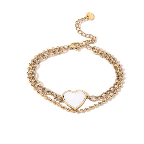 Stainless Steel Jewelry Bracelet, 304 Stainless Steel, with Shell, Heart, plated, Double Layer & fashion jewelry & for woman, Sold By PC