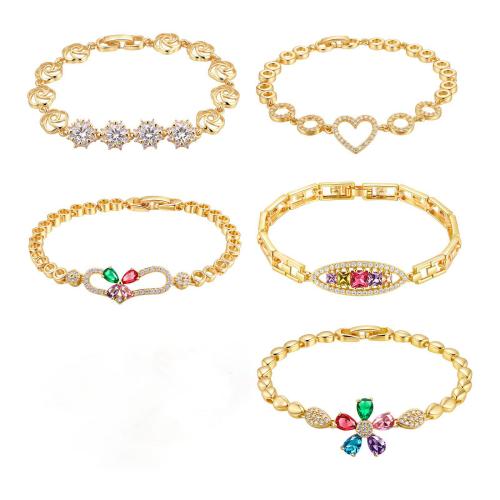 Brass Bracelet & Bangle, with Cubic Zirconia, plated, fashion jewelry & different styles for choice & for woman, golden, Sold By PC