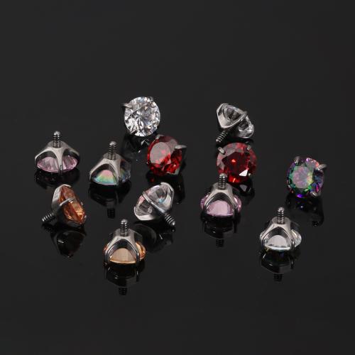 Aleación de titanio Piercing pendiente, Bricolaje & diverso tamaño para la opción & con circonia cúbica, Color aleatorio, Vendido por UD
