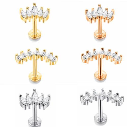 304 Stainless Steel Piercing Earring, plated, Unisex & different styles for choice & micro pave cubic zirconia, Sold By PC