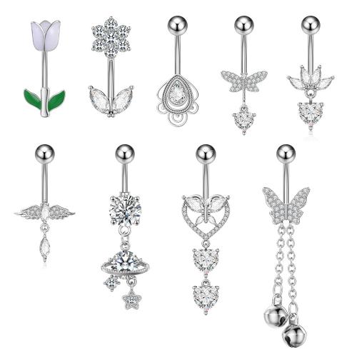 Anillo del vientre del acero inoxidable, acero inoxidable 304, unisexo & diferentes estilos para la opción & micro arcilla de zirconia cúbica & esmalte, Vendido por UD