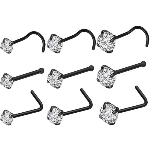 304 Stainless Steel Nose Piercing Jewelry, plated, Unisex & different styles for choice & micro pave cubic zirconia, more colors for choice, 3PCs/Set, Sold By Set