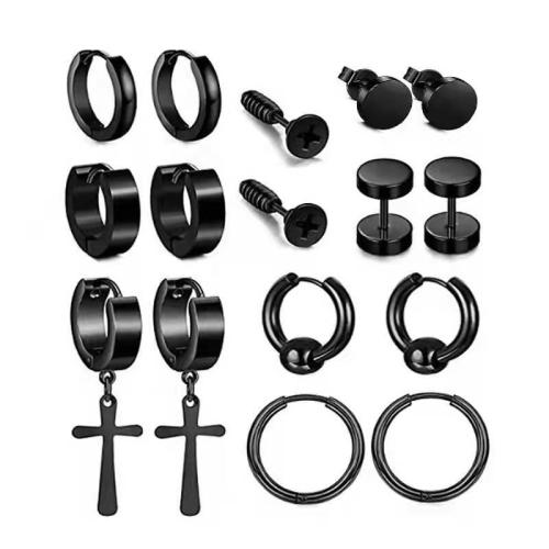 304 Stainless Steel Earring Set, plated, fashion jewelry & Unisex, black, Sold By Set