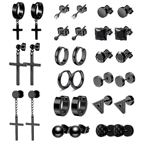 304 Stainless Steel Earring Set, plated, fashion jewelry & Unisex & with rhinestone, black, earring size 2-30mm, Sold By Set