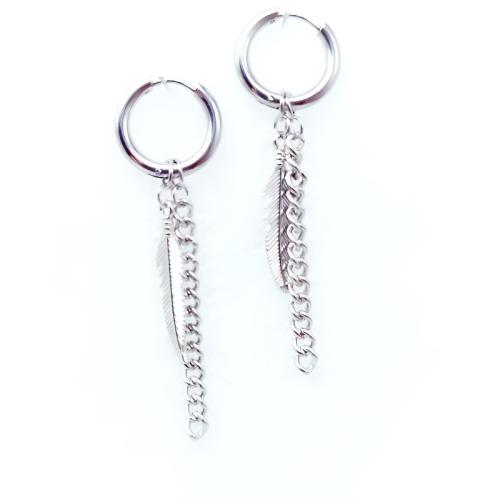 304 Stainless Steel Huggie Hoop Drop Earring, Leaf, plated, fashion jewelry & Unisex, more colors for choice, 55mm, Sold By PC