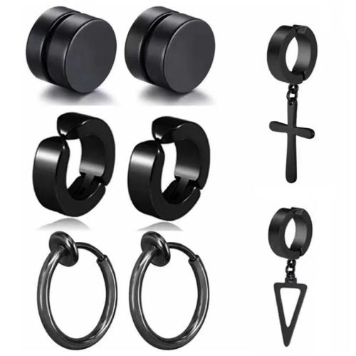 304 Stainless Steel Earring Set, plated, fashion jewelry & Unisex & different styles for choice, black, earring length 6-35mm, Sold By Set