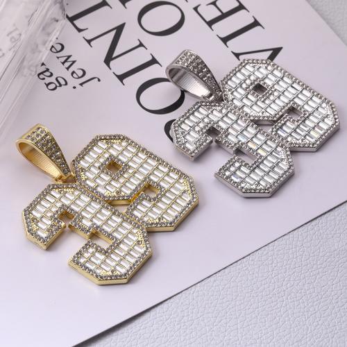 Tibetan Style Rhinestone Pendants, Number, plated, DIY & micro pave cubic zirconia & with rhinestone, more colors for choice, 48x58mm, Sold By PC