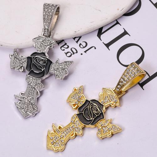 Tibetan Style Rhinestone Pendants, Cross, plated, DIY & enamel & with rhinestone, more colors for choice, 64x44mm, Sold By PC