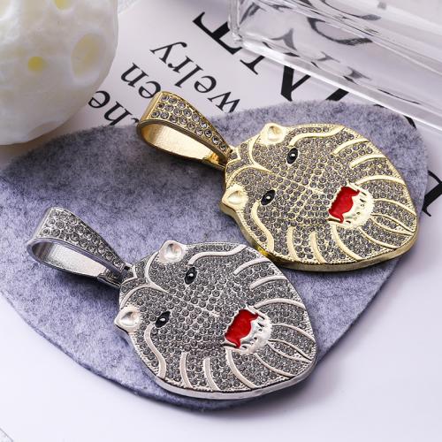 Tibetan Style Rhinestone Pendants, Lion, plated, DIY & enamel & with rhinestone, more colors for choice, 54x44mm, Sold By PC
