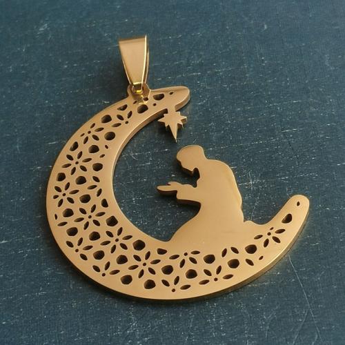 титан подвески, Луна, плакирован золотом, DIY, Золотой, продается PC